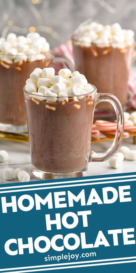 This homemade hot chocolate recipe is going to be your best friend all winter long. Made with super simple ingredients, it delivers a rich chocolate flavor that everyone will fall in love with. Got Chocolate Recipes, Good Hot Chocolate Recipes, Hotchocolate Homemade Recipe, Homemade Hot Chocolate On The Stove, How To Make Hot Chocolate, Adult Hot Chocolate Recipe, Simple Hot Chocolate Recipe, Best Hot Cocoa Recipe, Easy Hot Chocolate Recipe