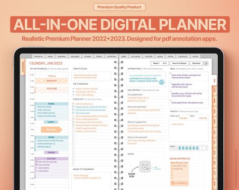 All-In-One Digital Planner 2022 + 2023 Cantaloupe, GoodNotes and Notability Templates, Hyperlinked PDF monthlyplannerprintable #goodnotestemplate #plannerorganizationideas⌨️. Planners 2023, Medication Tracker, Meeting Notes, Routine Planner, Finance Planner, Planner Layout, Project Planner, Increase Productivity, Digital Planners