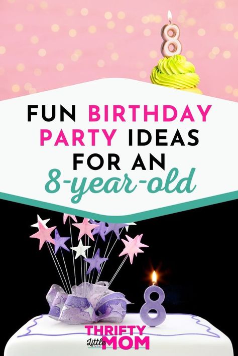 Plan an awesome birthday party for kids with these fun ideas. Whether you want to have an outdoor party at home in your own backyard or go to a fun location, these decorations, activities, and simple food ideas are perfect for boys and girls to celebrate their 8th birthday! 8yr Birthday Party Ideas, Girls Home Birthday Party Ideas, 8 Birthday Theme, Party Ideas For 8 Year Girl, Turning 8 Birthday Ideas, Eighth Birthday Party Girl, 8th Birthday Party Ideas For A Girl, Its Great To Be 8 Birthday Party, Crazy 8 Birthday Party