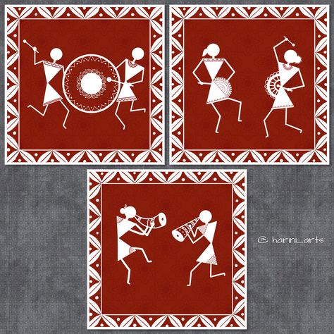 Warli Art Coasters, Warli Art Paintings On Wall, Varali Art, Warli Art Designs, Indian Art And Craft, Warli Designs, Folk Art Indian, Warli Paintings, Wall Decor Indian