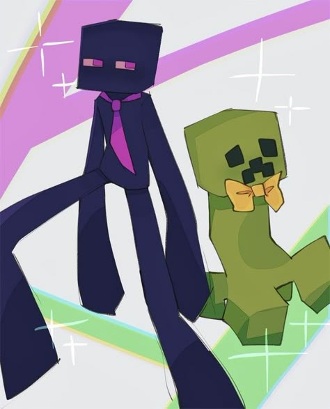 Minecraft Enderman X Creeper, Creeper And Enderman Fanart, Enderman Fanart Cute, Creeper And Enderman, Enderman Fanart, Gumball Image, Minecraft Comics, Creeper Minecraft, Minecraft Drawings