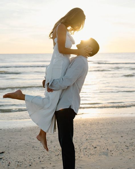 to a lifetime of sunset dates 🤍 📷 @sydneytobinphoto Engagement Pictures At The Beach, Props For Beach Photoshoot, Engagement Photo Beach Outfits, Couples Pictures On The Beach, Florida Beach Engagement Photos, Golden Hour Beach Engagement Photos, Save The Date Beach Pictures, Ocean Couple Pictures, Ocean Couple Photoshoot