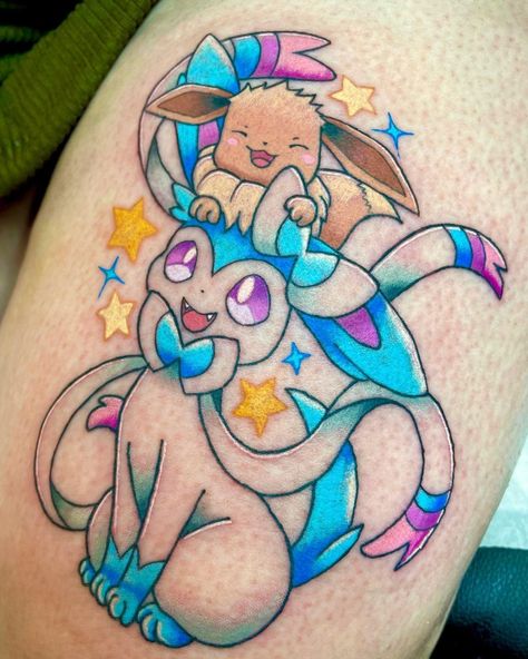 🌸Lois Clayton🌸 on Instagram: “Shiny Slyvion I did today! Thank you @a_ranger_in_the_south for siting amazingly! Love to do more Pokémon tattoos of course 💖…” Sylveon Tattoo, Sarah Tattoo, Female Tattoo Designs, Future Painting, Sketches Tattoo, Tattoos Inspo, Pokemon Tattoo, Tattoo Ideas Female, Cartoon Tattoos