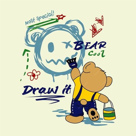 Premium Vector | Bear is painting design cartoon vector illustration Kids Prints Design, Bear Cartoon Drawing, Graffiti Clothing, Desain Merek, Tshirt Graphics, Ladies T Shirt Design, Boys Prints, T Shirt Logo Design, T Shirt Design Template