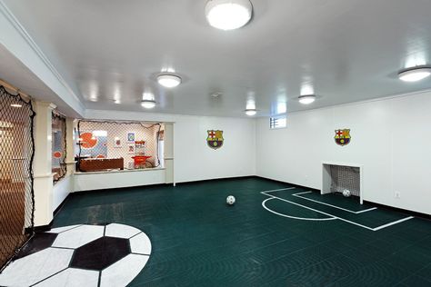 Turf Basement Ideas, Indoor Soccer Field In House, Basement Soccer Field, Soccer Basement, Play Basement, Basement Playground, Teen Playroom, Teen Basement, Soccer Room