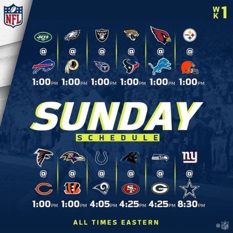 NFL schedule week one 2017 season Sunday Schedule, Nfl Schedule, Football Predictions, Graphic Projects, Week 5, Nfl Sunday, American Football, Nfl, Football