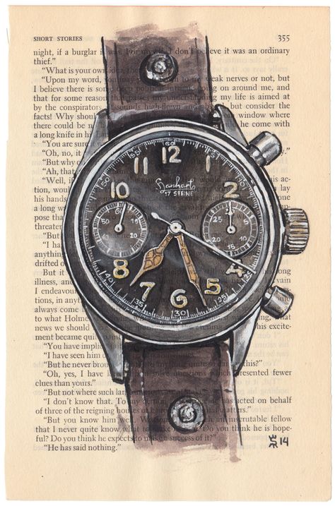 Hanhart Military Watch Painting  sunflowerman.com  #WatchesProject Hanhart Watch, Watch Watercolor, Watch Painting, Watch Illustration, Watch Sketch, Orthographic Drawing, 1 Clipart, Office Gallery Wall, Tim Holtz Cards