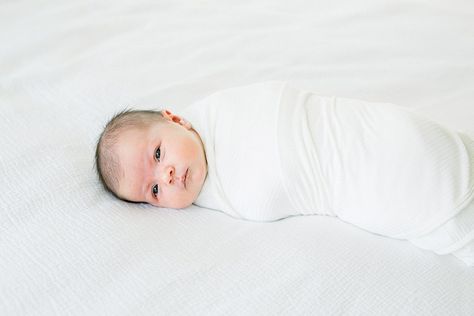 Baby girl swaddled in a white blanket laying on bed for in-home lifestyle newborn session with Kristen Dyer in Minneapolis, MN. Minneapolis Photography, Baby Girl Swaddle, Newborn Lifestyle Session, Newborn Poses, Lifestyle Newborn, Newborn Session, Minneapolis, Family Session, Newborn Photographer