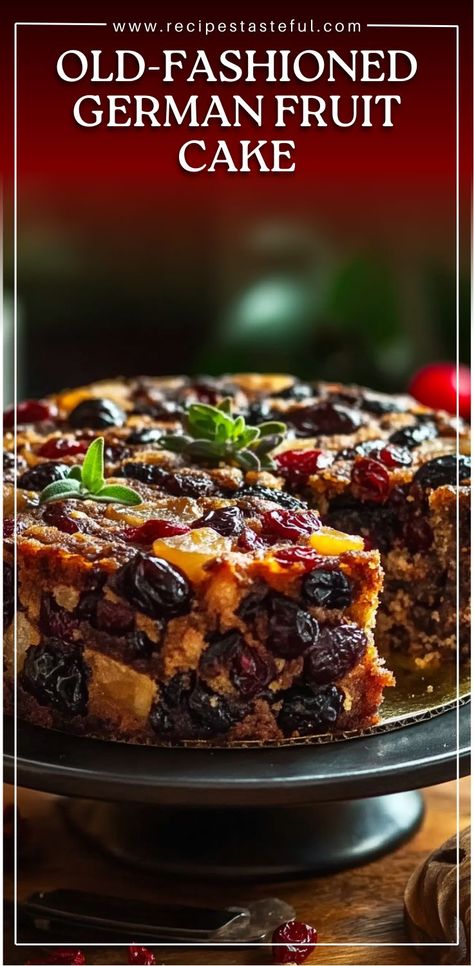 This Old-Fashioned German Fruit Cake is a spiced, fruit-filled treat perfect for the holiday season. With a combination of molasses, buttermilk, and a medley of dried fruits and nuts, this cake is a delightful twist on the classic fruitcake. Add rum or brandy for extra flavor, and let it age for a couple of weeks for the best taste! #germanfruitcake #holidaybaking #fruitcake #traditionalbaking #christmasdesserts #holidaytreats Molasses Fruit Cake, Fruitcake Loaf Cake, Apricot Bliss Fruitcake, Fruit Cake Seven Layer Bars, Fruit Christmas Cake, Old Fashioned German Fruit Cake, Fruit Cake Without Candied Fruit, Christmas Fruit Cake Recipe Traditional, Fruitcake Recipes Traditional With Rum