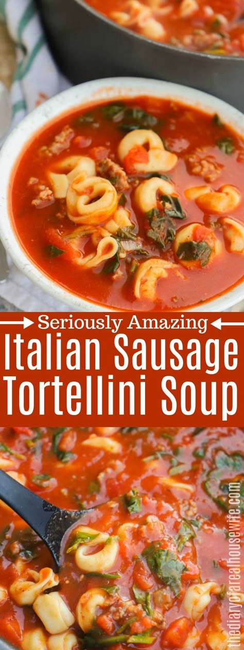 THIS SOUP! Y'all it is so good, you have to try it. Italian Sausage Tortellini Soup #soup #tortellini Soup Tortellini, Italian Sausage Tortellini, Italian Sausage Tortellini Soup, Crock Pot Tortellini, Sausage Tortellini Soup, Sausage Tortellini, Tortellini Recipes, Turkey Soup, Sausage Soup