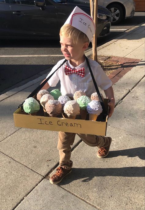 Diy Ice Cream Man Costume, Ice Cream Man Halloween Costume, Diy Ice Cream Truck Costume, Easy Ice Cream Costume, Halloween Costume Ice Cream, Ice Cream Vendor Costume, Ice Cream Server Costume, Ice Cream Parlor Costume, Concession Stand Costume