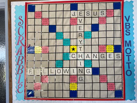 Scrabble Vbs Decorations, Vacation Bible School Games, Bible School Games, 2023 Decorations, Homecoming Floats, Vbs Decorations, Vbs 2023, School Games, Vacation Bible School