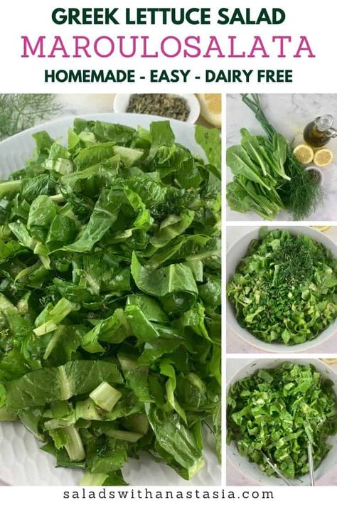 Romaine Lemon Olive Oil Salad, Greek Salad Lettuce, Marouli Salad Recipes, Marouli Salad, Maroulosalata Salad, Greek Lettuce Salad, Olive Oil Salad, Lettuce Salad Recipes, Cooking With Fresh Herbs