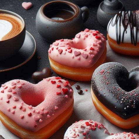 iva | ai desserts artist on Instagram: "Surprise your loved ones on Valentine's Day with irresistible Heart-Shaped Donuts! 🍩💕 Create or purchase donut dough, shape them into hearts, and fry or bake until golden brown. Finish with a dusting of powdered sugar or a vibrant glaze for a delightful and heartwarming treat. Share the love and sweetness with these adorable donuts that are sure to make your Valentine's Day extra special! 🌟🎉 . . . . . . . . . #aifoodcreations #aifood #valentineday #stvalentinesday #valentines#valentineday2024 #myvalentine #vday" Heart Shape Donut, Heart Doughnut, Valentines Day Sweets, Donut Valentine, Donut Dough, Donut Truck, Donuts Aesthetic, Heart Donut, Fancy Donuts