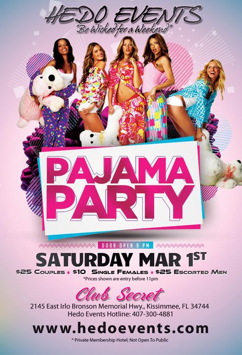 Pajama Party Flyer, Pyjama Party, Night Pajama, Florida Lifestyle, School Night, Lingerie Party, Drink Specials, Party Poster, Pajama Party