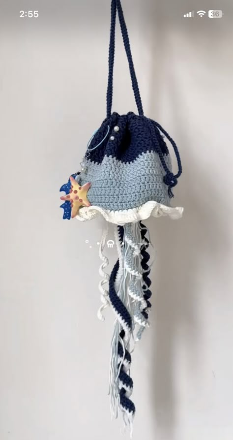 Crochet Jellyfish Bag, Diy Crochet Gifts, Shark Bag, Crochet Store, Hand Beaded Bag, Crocheted Jellyfish, Crochet Fairy, Crochet Jewelry Patterns, Crochet Octopus