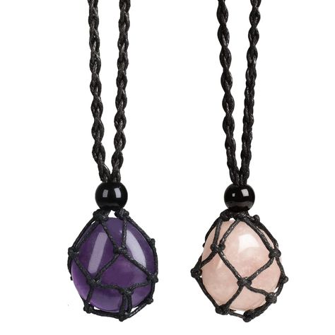 PRICES MAY VARY. 【2 Piece of Healing Crystal Necklace】: You will get 2 Pieces of natural Amethyst and Rose Quartz pendant necklace. This crystal necklace is composed of pure hand woven rope and pure natural crystal. Tumbled Stone Size: approx 0.98 inches, stone holder is about 4 cm/ 1.57 inch long, Adjustable Necklace Length: circumference of 30 inches. 【Healing Crystal Necklace】: .Rose Quartz is known as "the stone of gentle love", which brings peace and peace to interpersonal relationship.Amet Stone Holder Necklace, Rose Quartz Pendant Necklace, Crystal Jewelry Necklaces, Rose Quartz Necklace Pendants, Handmade Crystal Jewelry, Woven Necklace, Dream Outfits, Cord Jewelry, Necklace Stone