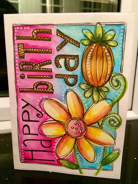 Joanne Sharpe style painted birthday card Joanne Sharpe, Lana Del Rey Wallpaper, Tracy Scott, Doodle Art Journals, Art Video, Mixed Media Art Journaling, Mixed Media Artists, Smash Book, Art Journal Pages