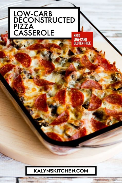 Low-Carb Deconstructed Pizza Casserole is a delicious comfort food casserole that the whole family is going to love. And this pizza casserole is one of the most popular low-carb casserole recipes on my blog! [found on kalynskitchen.com] #LowCarbPizzaCasserole #DeconstructedPizzaCasserole Deconstructed Pizza Casserole, Deconstructed Pizza, Keto Casserole Recipes, Low Carb Low Fat Recipes, Keto Casserole, Low Carb Casseroles, Taco Pizza, Pizza Casserole, Craving Pizza