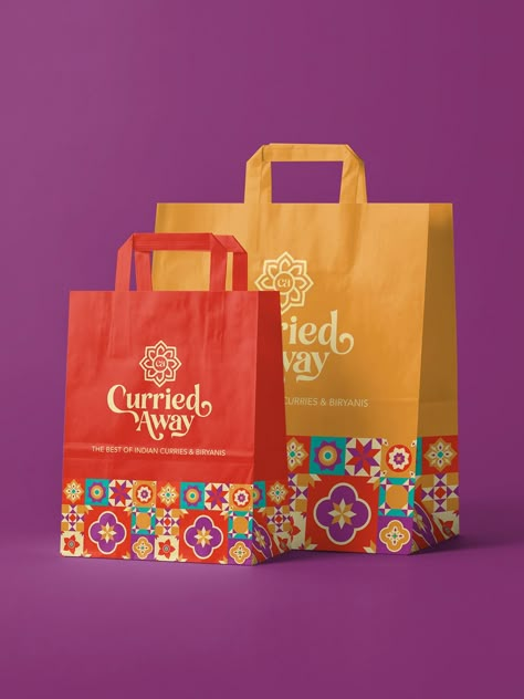 Curried Away | Brand Identity :: Behance India Restaurant Logo, Desert Branding Design, Pattern Brand Identity, Indian Branding Design, Curry Packaging, Brand Identity Design Creativity, Asian Branding, Sweets Branding, Visual Design Inspiration