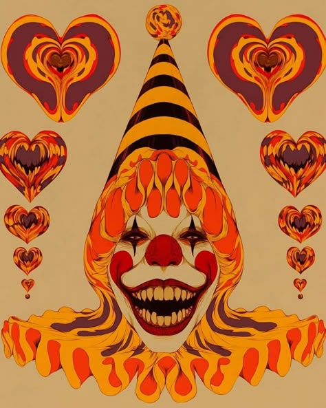 Vintage Clowns Art, 70s Clown Aesthetic, Hobo Clown Makeup, Creepy Carnival Aesthetic, Red Clown Aesthetic, Clown Concept Art, Clown Bathroom, Clown Theme Party, Dark Clown Aesthetic