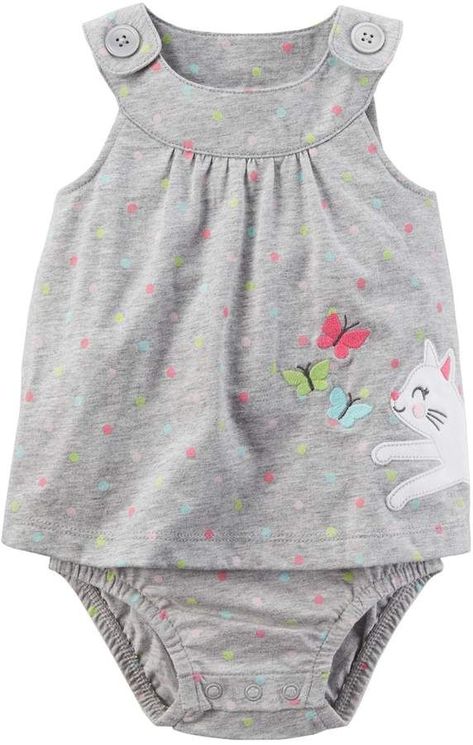 Adorable!  Love Carters Baby Girl Carter's Kitty Sunsuit #ad #babygirl #babyclothes #onesie Girls Sundress, Baby Rompers, Carters Baby, Romper With Skirt, Kitty Cat