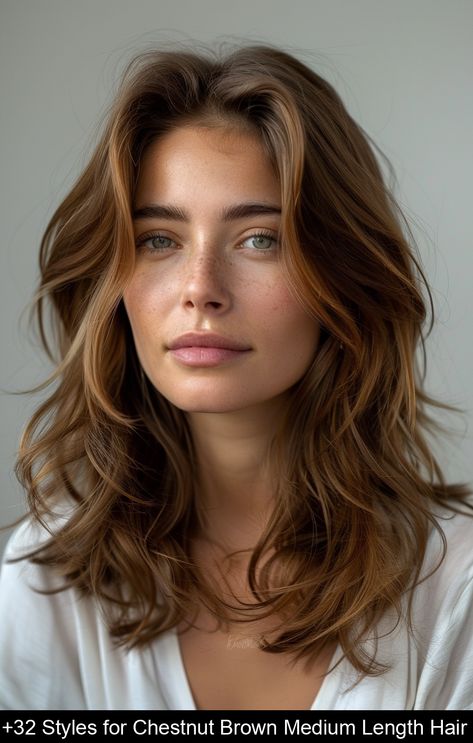 Discover stylish medium length haircuts! Explore elegant shoulder waves, chic mid-length layers, and sophisticated layered styles perfect for refreshing your look. Brown Medium Length Hair, Mid Length Layered Haircuts, Medium Length Wavy Hair, Model Hairstyles, Medium Length Haircuts, Haircuts For Medium Length Hair, Mid Length Hair With Layers, Curl Hair, Wavy Haircuts