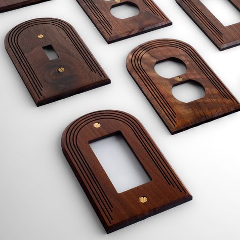 3 Pack Arch Wood Light Switch Plate Cover for Single Gang Rocker Decora Switch Cover Modern Wall Plate Cover Contemporary Arched Wall Art - Etsy Boho Switch Plate Covers, Mid Century Light Switch Covers, Wall Socket Cover Ideas, Mcm Light Switch Cover, Modern Art Deco Bathroom Ideas, Wooden Light Switch Covers, Wood Light Switch Covers, Boho Light Switch Cover, Switch Plate Covers Diy