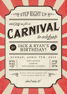 Carnival Invitation Template, Carnival Birthday Party Invitations, Carnival Party Invitations, Carnival Birthday Invitations, Circus Invitations, Old Circus, Carnival Invitations, Carnival Themed Party, Strong Man