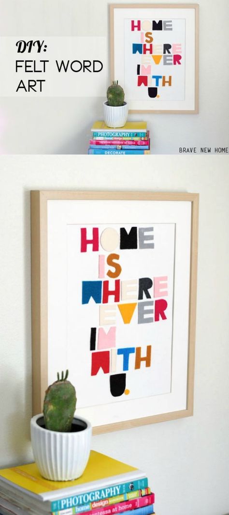 If you have favorite song lyrics, this easy felt craft allows you to display them on your wall - a very unique home decor project! Diy Canvas Art Quotes, Easy Felt Crafts, Felt Craft Projects, Felt Wall, Boy Bedroom, Easy Diy Art, Contemporary Home Decor, Décor Diy, Cricut Maker