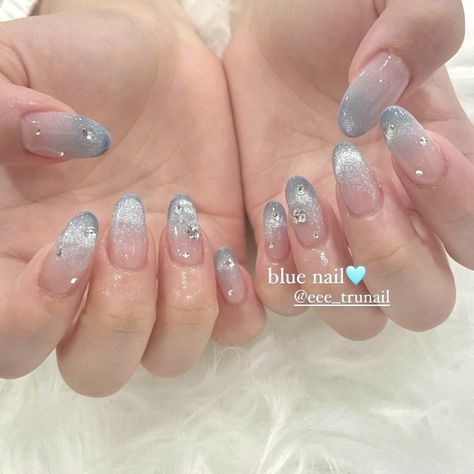 Ice Blue Nail Designs, Svt Inspired Nails, Svt Nails, Seventeen Nails, Icy Blue Nails, Blue And Silver Nails, No Chip Nails, Hello Nails, Pretty Gel Nails