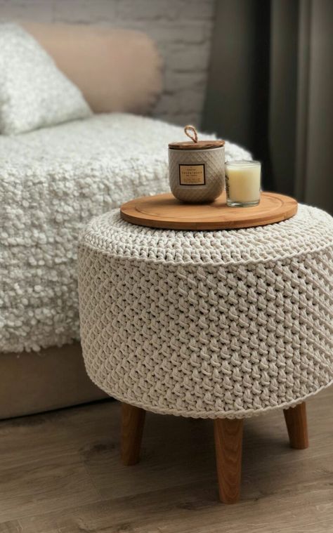 Kursi Ban, Traditional Accent Chair, Basket Makeover, Crochet Pouf, Diy Furniture Decor, Stool Covers, Floor Pouf, Crochet Cushions, Crochet Home Decor