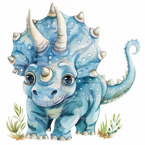 Cartoon Baby Triceratops Clipart Watercolor Art Printable High Quality JPG Papercraft Junk Journal Scrapbooking Digital Download On Etsy: dreamweavecraftery.etsy.com #baby #cute #triceratops #dinosaur #cartoon #watercolor #clipart #art #papercraft #designing #craft #junkjournal #printable #download #reptile #animal Triceratops Clipart, Triceratops Watercolor, Triceratops Illustration, Dino Painting, Dino Watercolor, Cute Triceratops, Art Papercraft, Dinosaur Watercolor, Christmas Stockings Sewing