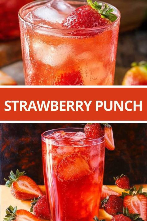 Strawberry Punch Sparkling Strawberry Punch, Simple Punch Recipe, Strawberry Punch, Zucchini Cheddar, Cream Cheese Chicken Enchiladas, Soft Ginger Cookies, Red Punch, Easy Punch Recipes, Halloween Punch