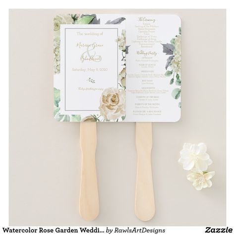 Watercolor Rose Garden Wedding Fan Evergreen Wedding, Floral Wedding Inspiration, Personalized Wedding Invitations, Elegant Floral Wedding, Program Fans, Wedding Program Fans, Save The Dates Wedding, Spring Wedding Invitations, Cotton Wedding