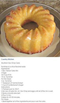 Southern Sundrop Cake Sundrop Cake Recipe, Sundrop Cake, Drop Cake, Savory Cakes, Bundt Cakes Recipes, Sweets Cake, Just Cakes, Cake Mix Recipes, Pound Cake Recipes