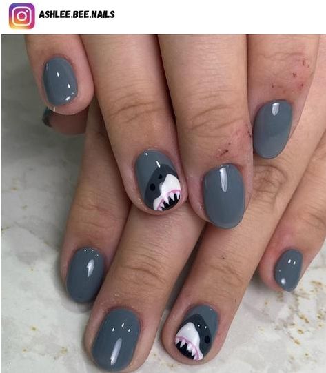 Shark Nail Art Design, Shark Nails Designs, Scuba Diving Nail Art, Jaws Nail Art, Shark Fin Nails, Shark Nail Ideas, Shark Nails Art, Shark Inspired Nails, Shark Themed Nails