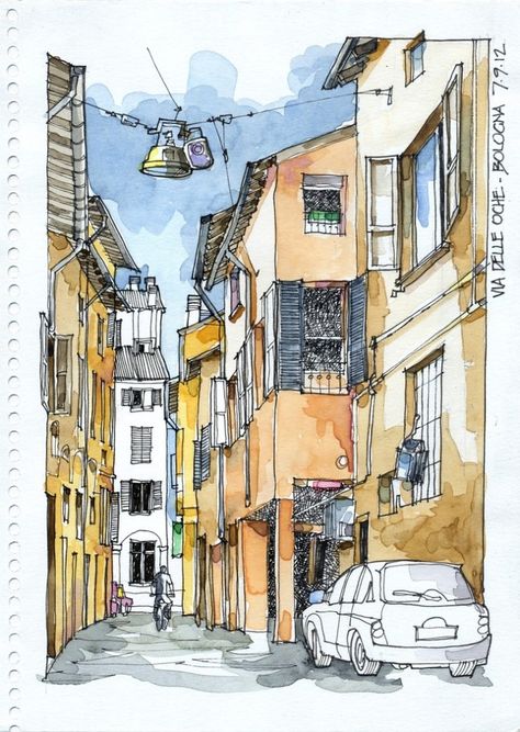 Enjoy These Cityscapes In The Form Of Urban Sketches: 40 Beautiful Locations - Bored Art Travel Sketchbook, Urban Sketch, Watercolor Architecture, Architectural Sketch, Travel Sketches, Urban Sketchers, Pen And Watercolor, Watercolor Sketch, Urban Sketching