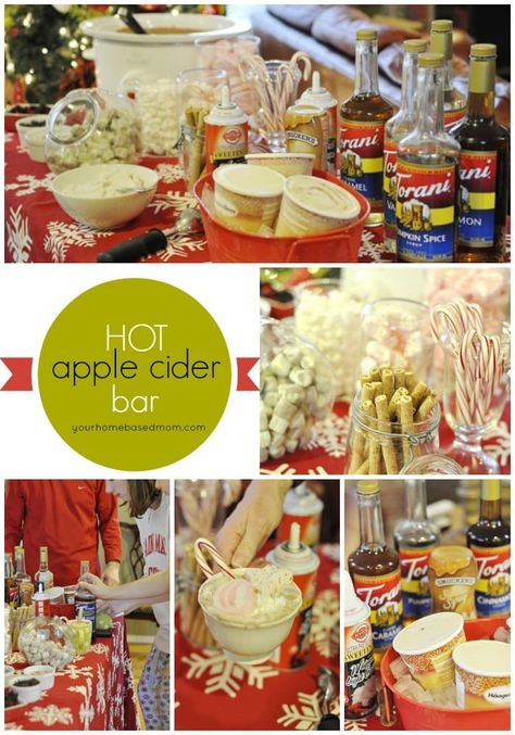 Breakfast with Santa and a Hot Apple Cider Bar Hot Apple Cider Bar, Apple Cider Station, Spiced Apple Cider Recipe, Hot Beverage Bar, Apple Cider Bar, Christmas Hot Chocolate Bar, Cider Bar, Apple Cider Recipe, Spiced Apple Cider