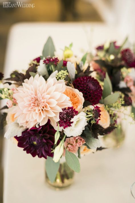 Burgundy Wedding Centerpieces, Blush Wedding Centerpieces, Fall Purple, Fall Centerpieces, Rustic Wedding Decorations, Bridal Bouquet Fall, Purple Wedding Flowers, Wedding Table Flowers, Fall Wedding Flowers