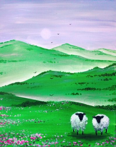 Learn to paint The Green Hills Hills Painting Easy, Spring Pictures To Paint On Canvas, Easy Nature Paintings, Hills Painting, 3d Painting On Canvas, Lilac Painting, Easy Landscape Paintings, Paint Nite, Texture Painting On Canvas