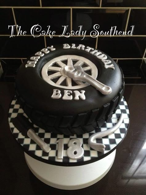 Tyre cake - Cake by TheCakeLadySouthend 21st Birthday Decorations For Guys, Tyre Cake, 21st Birthday Cake For Guys, Mechanic Cake, Birthday Cake For Men, Tire Cake, Cake For Men, Fondant Ideas, Wheel Cake