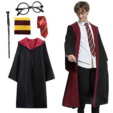 Amycute 4 Piezas Disfraz de Mago Cosplay para niños Adultos, con Capa, Corbata, Montura de Gafas para la Fiesta de Mago Disfraz Carnaval Halloween (54-58in) Hermione Halloween Costume, Hermione Granger Costume, Hermione Costume, Gryffindor Costume, Harry Potter Robes, Harry Potter Halloween Costumes, Halloween Costume Kids, Gryffindor Slytherin, Harry Potter Kids