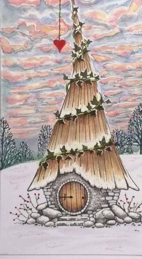 Fairy House Drawing, Lavina Stamps, Lavinia Cards, Fairy Cards, Lavinia Stamps Cards, Rubber Stamping Cards, Fairy Garden Designs, Colored Pencil Artwork, Lavinia Stamps