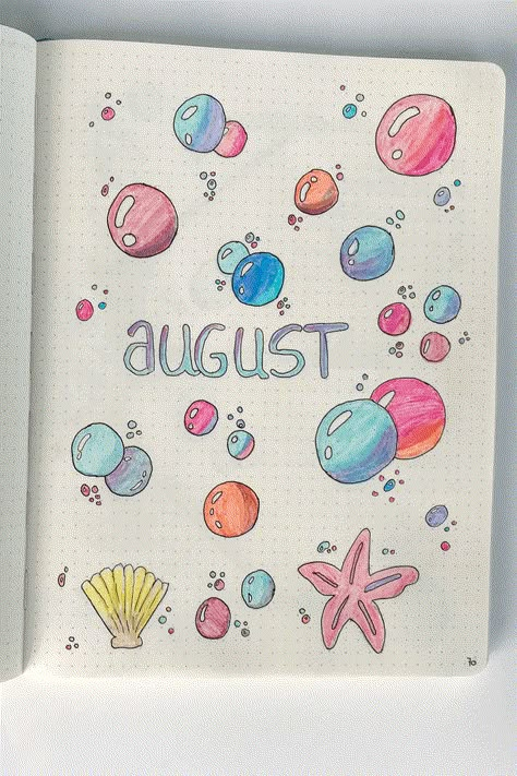 Hello august - bullet journal theme underwater sea creatures. Plan with me and be organized so you can start working on a healthy you. Improve your mental health selfgrowth. #bulletjournal #planner #bujo #bujolove #bulletjournalcommunity August Drawings, Hallo August, Underwater Sea Creatures, August Bullet Journal Cover, August Bullet Journal, Bullet Journal August, Bullet Journal Month, Hello August, Bullet Journal Cover Ideas