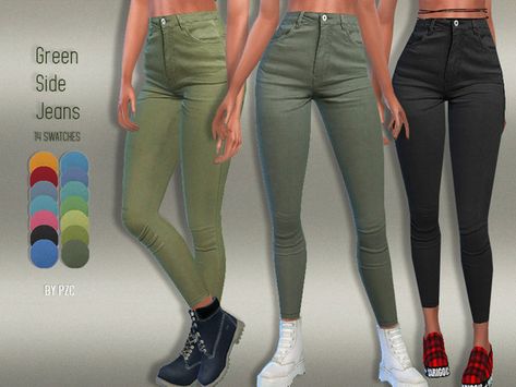 Cc Clothing, Sims 4 Cc Eyes, Sims 4 Traits, Androgynous Outfits, Sims Packs, Green Side, The Sims 4 Download, Low Waist Jeans, Sims4 Clothes