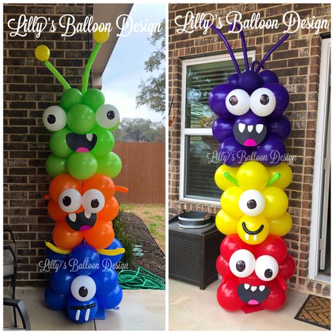 Alien Balloon Garland, Halloween Balloon Column, Halloween Balloon Columns, Balloon Monster, Halloween Balloon Ideas, Monster Balloons, Halloween Balloons Decorations, Balloon Pillars, Monster Decorations