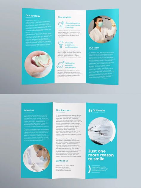 Dental Clinic Trifold Brochure Template Dental Clinic Brochure, Dental Catalog Design, Dental Brochure Design, Dental Brochure, Leaflet Design Ideas, Clinic Brochure, Medical Advertising, Brand Identity Design Logo Inspiration, Medical Flyer