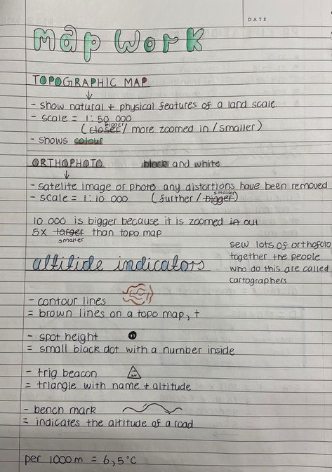 Map terminolgy, topographic & orthophoto maps, altitude indicators/ symbols, etc Ap Human Geography Notes, Geography Flashcards, Ap Notes, Geography Aesthetic, Geography Vocabulary, Geography Revision, Studying Notes, Geography Notes, Text Conversation Starters