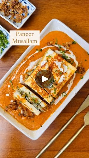 699K views · 33K reactions | ✨Paneer Musallam✨

Paneer is so versatile, but Paneer Musallam is a true masterpiece 🤌🏼

Creamy, rich & packed with flavour, it’s the dish that always hits the spot 🥰

Recipe:

For Filling: 
⁃2 boiled potato 
⁃2 Chopped green chillies
⁃Handful of chopped coriander 
⁃Salt to taste 
⁃1/2 tsp elaichi powder 
⁃1 tsp Chaat masala 
⁃Chopped almonds & raisins 

Stuff it in panner & then pan fry it 

For Gravy : 
⁃2 tbsp ghee 
⁃1 tbsp jeera 
⁃2 bay leaf
⁃2 onions 
⁃1 inch ginger & 3 garlic cloves 
⁃3 tomatoes 
⁃Handful of kaju 
⁃Coriander stem 
⁃Salt 
Blitz it well & give it tadka
⁃1 tbsp butter 
⁃1 tsp kasuri methi
⁃1 tsp red chilli powder 
⁃1 tsp garam masala
⁃1 tsp coriander powder
⁃1 tsp sugar

#Paneermusallam #restaurantstyle #indianrecipes #paneerrecipes 

[pa Kasuri Methi, Paneer Dishes, Red Chilli Powder, Pan Fry, Paneer Recipes, Chaat Masala, Healthy Homemade Recipes, Bay Leaf, Boiled Potatoes